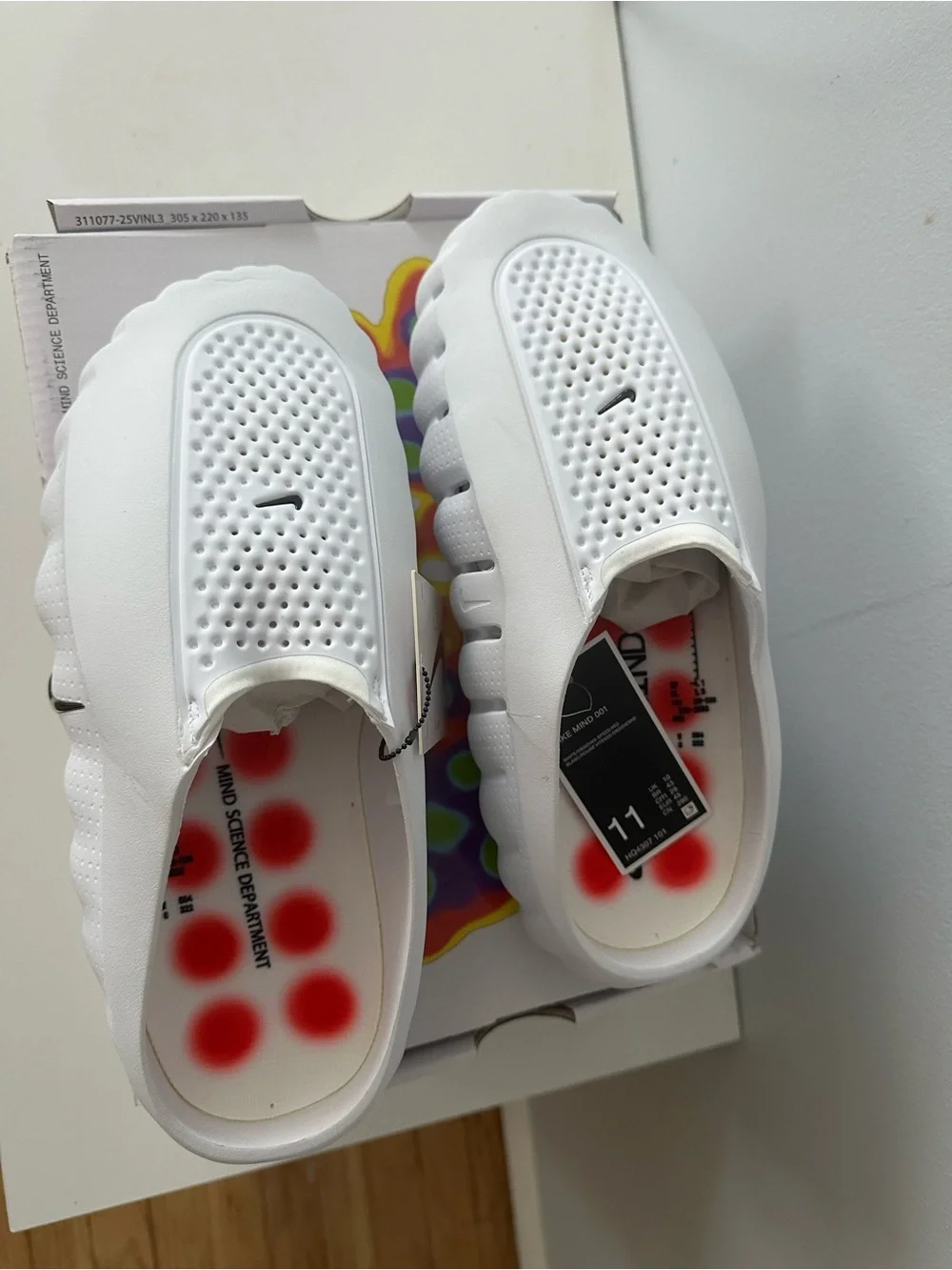 Nike White Kids Slide Sandals with Small Black Swoosh